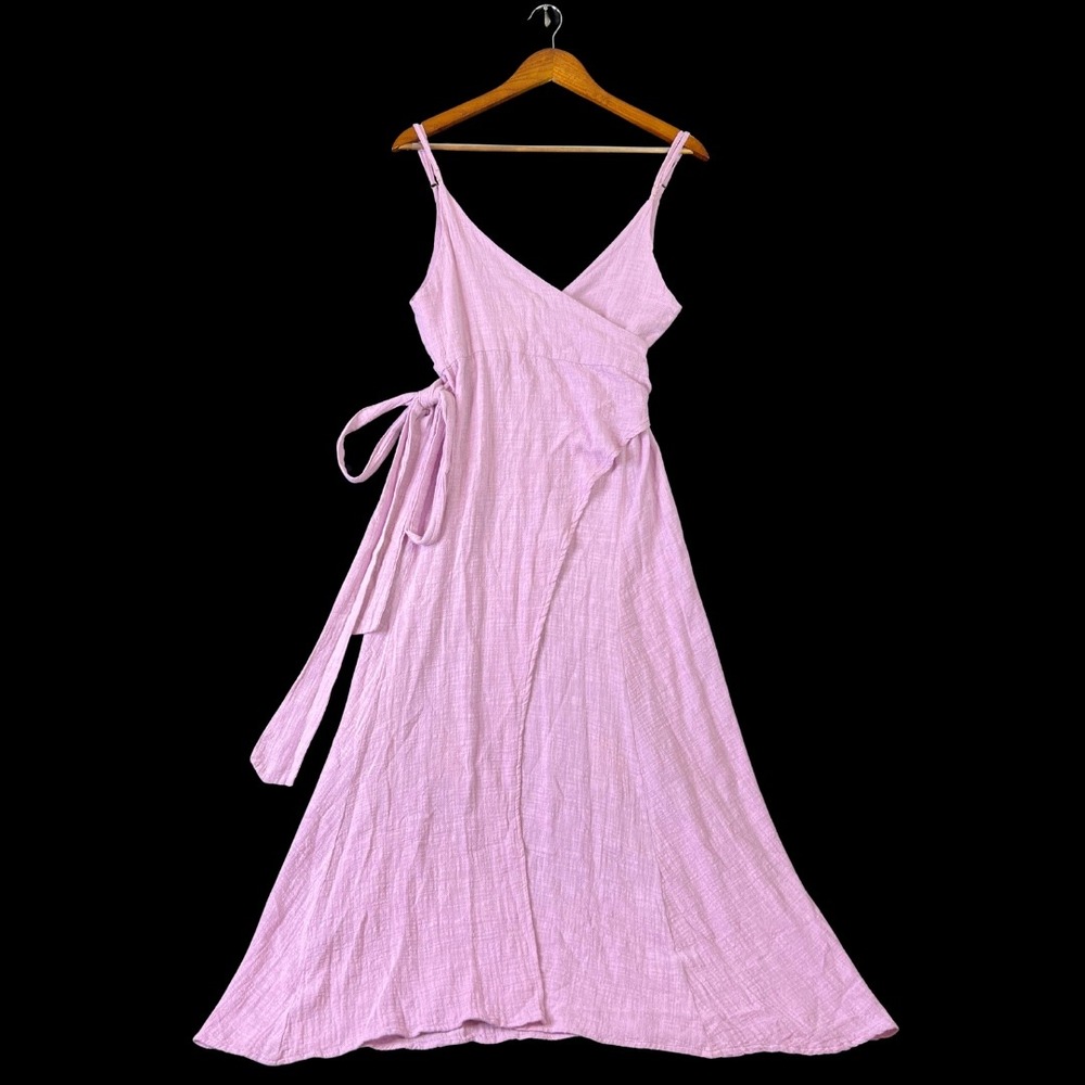 Malai Lavender Cotton Gauze Wrap Midi Dress Small Adjustable Straps Boho Lilac